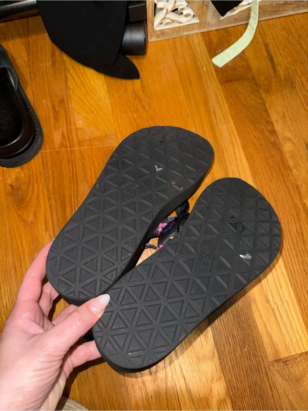 Teva Floral Print Platform Sandals - Black with Purple-Pink Accents